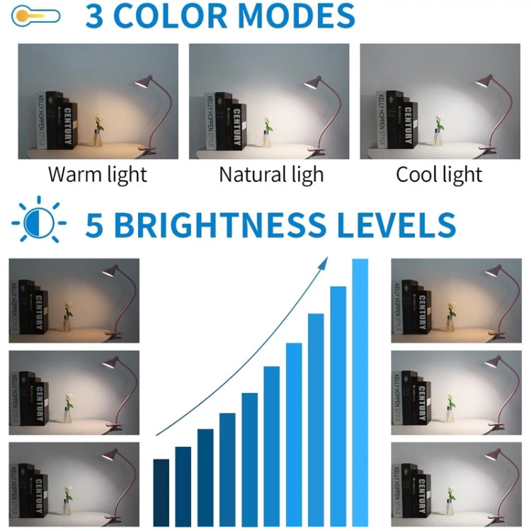 چراغ مطالعه ی گیره ای LED Qooltek 3 سفید