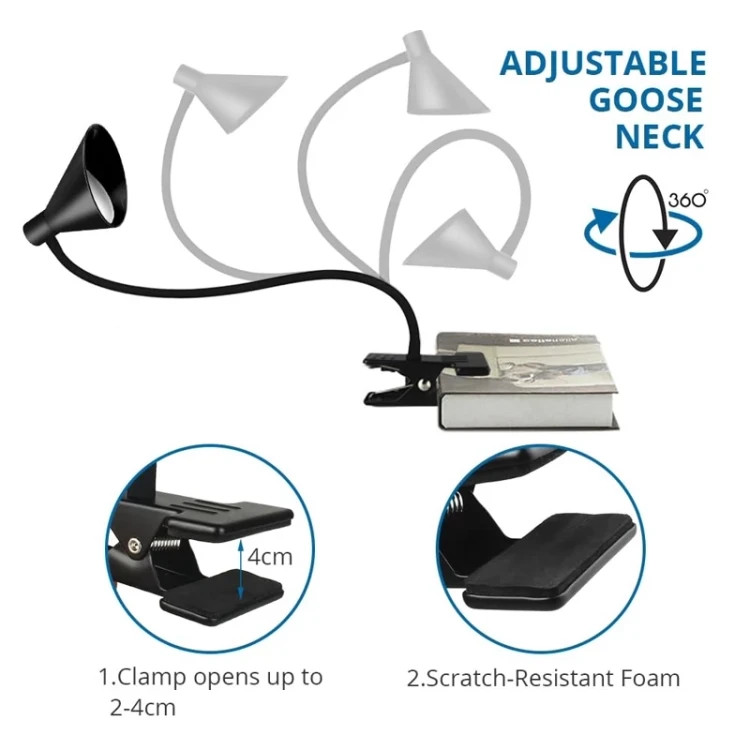 چراغ مطالعه ی گیره ای LED Qooltek 3 سفید