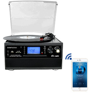 گرامافون بلوتوثی DIGITNOW! با اسپیکر استریو | تبدیل وینیل LP به MP3، پخش CD و کاست، رادیو، AUX، USB و SD با کنترل از راه دور