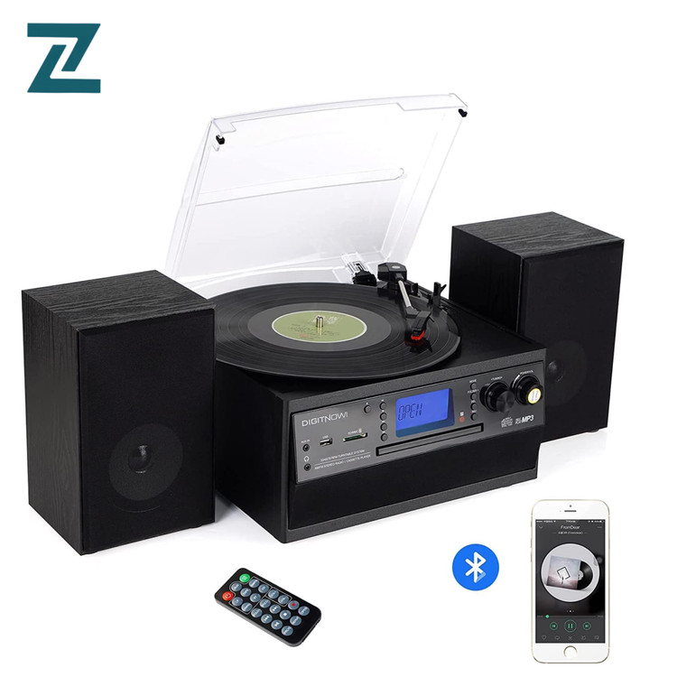 گرامافون بلوتوثی DIGITNOW! با اسپیکر استریو | تبدیل وینیل LP به MP3، پخش CD و کاست، رادیو، AUX، USB و SD با کنترل از راه دور