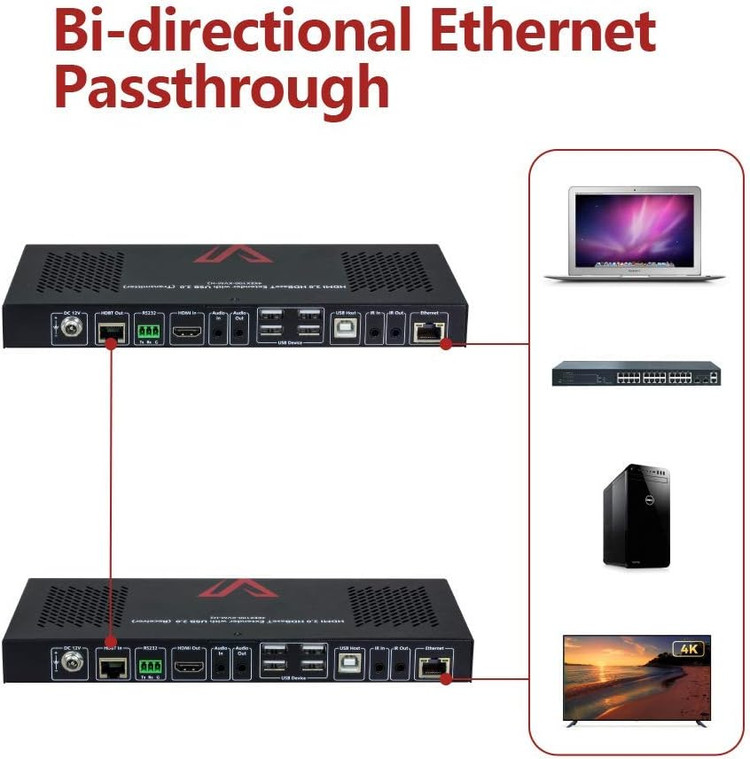 اکستندر HDMI 2.0 مدل HDBaseT با KVM USB | برد 100 متر، 4K@60Hz، شبکه و مادون قرمز