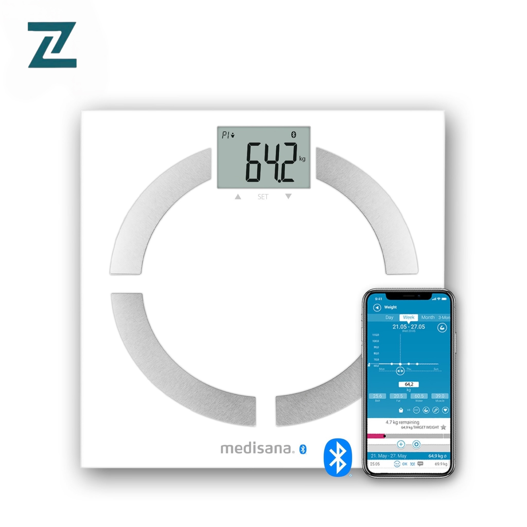 ترازو هوشمند آنالیز بدن برند مدیسانا مدل BS 444 Connect اندازه‌گیری BMI، چربی، عضله و اتصال بلوتوث به اپ VitaDock