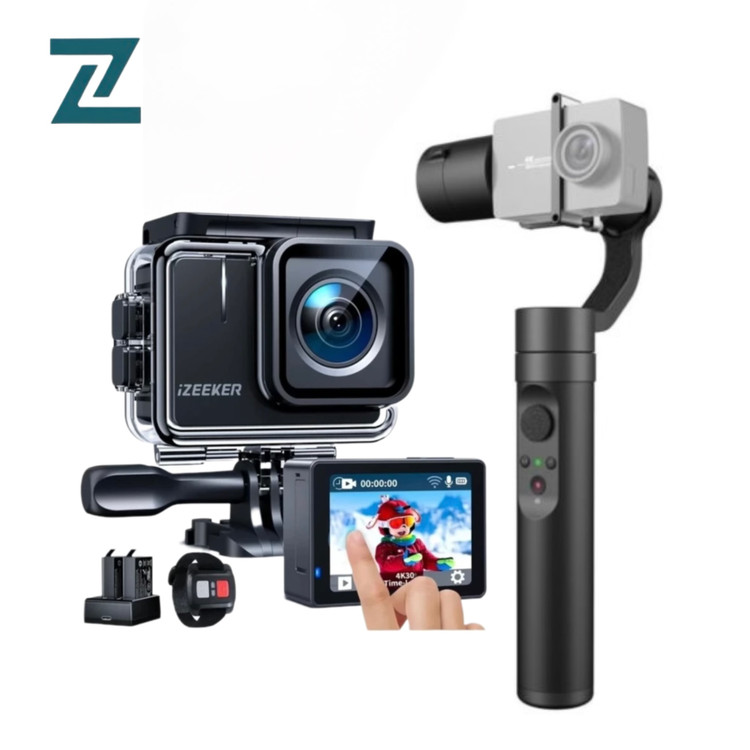 دوربین اکشن ورزشی 4k برند iZEEKER مدل iA100 و گیمبال و لرزشگیر برند YI Action Gimbal