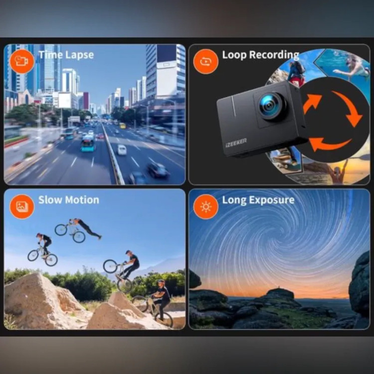 دوربین اکشن ورزشی 4k برند iZEEKER مدل iA100 و گیمبال و لرزشگیر برند YI Action Gimbal