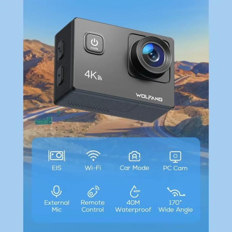 دوربین اکشن 4K ورزشی WOLFANG GA100 با گیمبال و لرزشگیر سهمحوره YI Action Gimbal