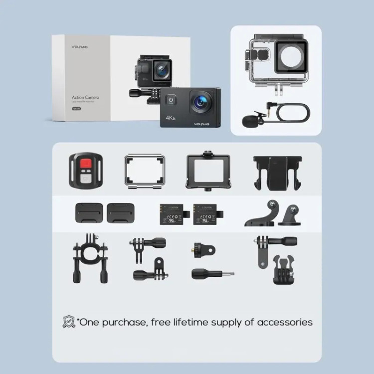 دوربین اکشن 4K ورزشی WOLFANG GA100 با گیمبال و لرزشگیر سهمحوره YI Action Gimbal
